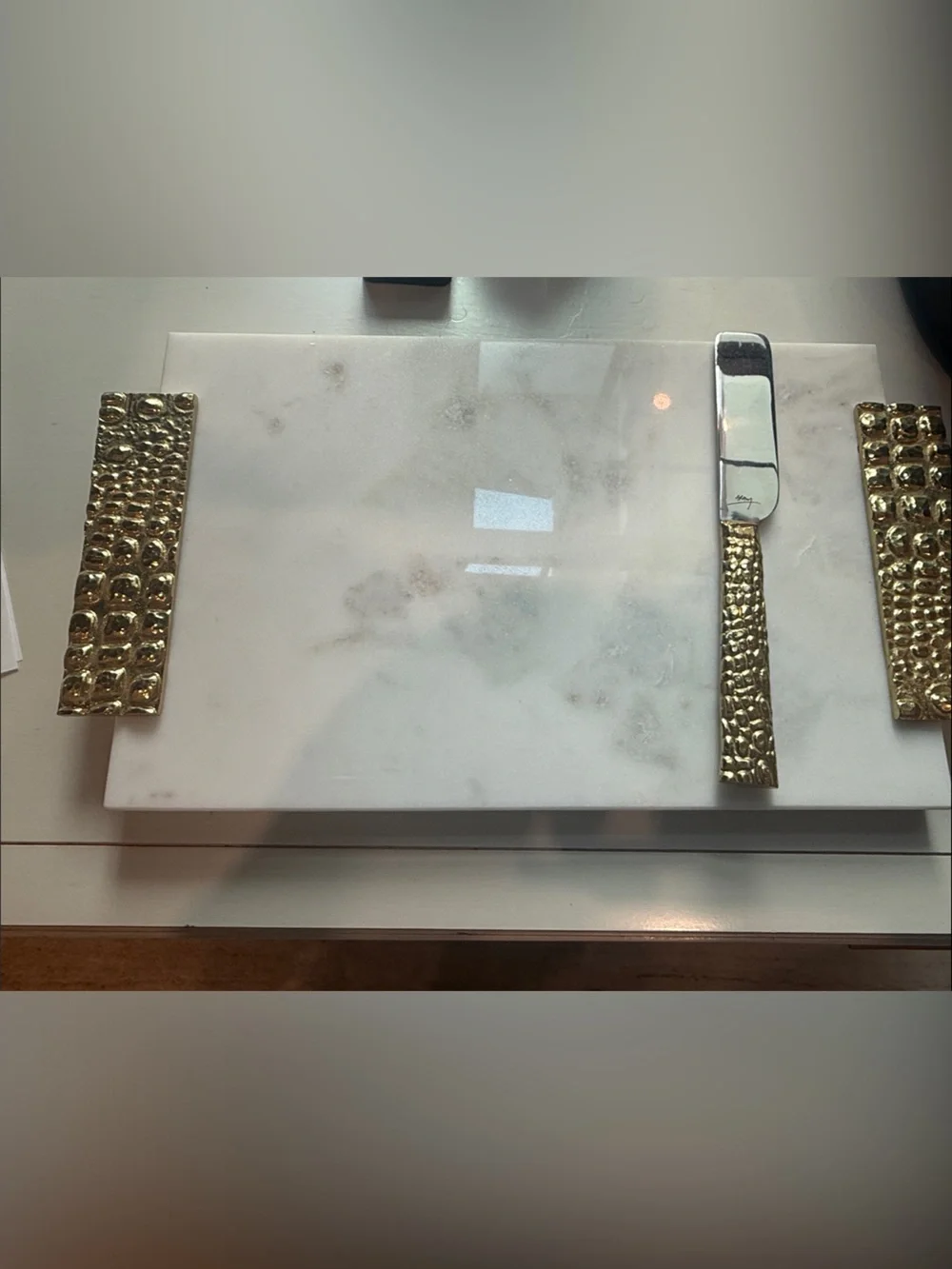 Michael Aram Marble Cheese Board with Gold Hammered Accents